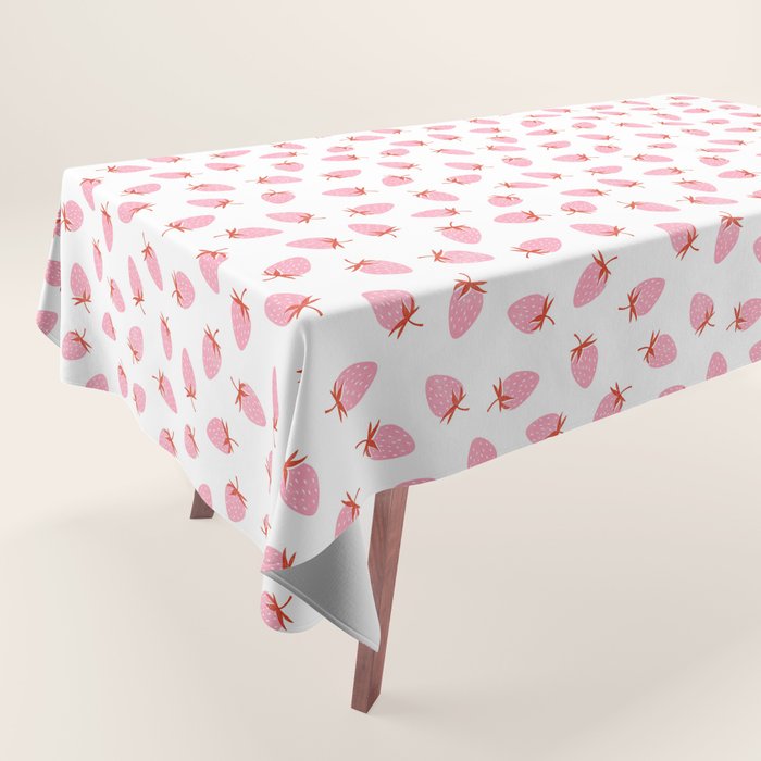 Sweet Strawberries - pink and red on white Tablecloth Gallery Image 1