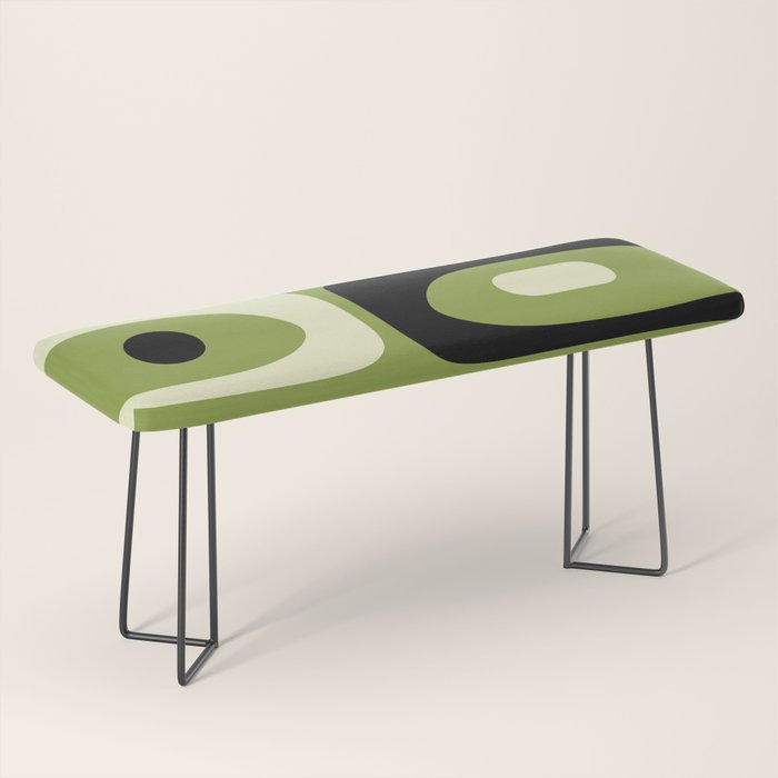 Mid Century Modern Piquet Minimalist Abstract Pattern in Olive Green and Black Bench Gallery Image 1
