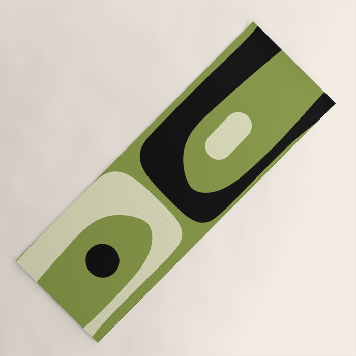 Mid Century Modern Piquet Minimalist Abstract Pattern in Olive Green and Black Yoga Mat Gallery Image 1