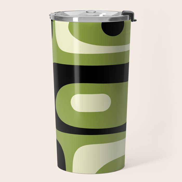 Mid Century Modern Piquet Minimalist Abstract Pattern in Olive Green and Black Travel Mug Gallery Image 2