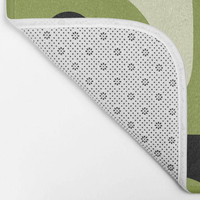 Mid Century Modern Piquet Minimalist Abstract Pattern in Olive Green and Black Bath Mat Gallery Image 2