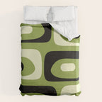 Mid Century Modern Piquet Minimalist Abstract Pattern in Olive Green and Black Duvet Cover Gallery Image 6