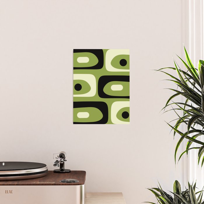 Mid Century Modern Piquet Minimalist Abstract Pattern in Olive Green and Black Poster Gallery Image 2