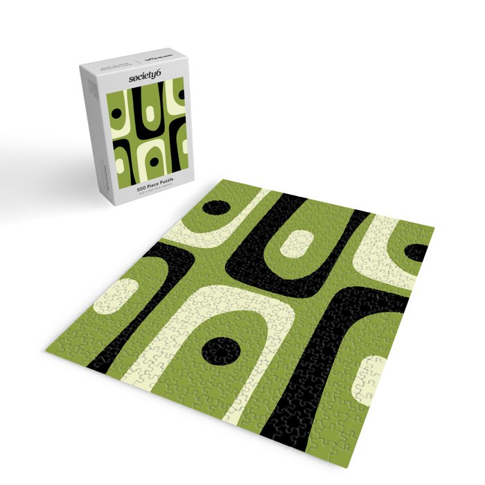 Mid Century Modern Piquet Minimalist Abstract Pattern in Olive Green and Black Jigsaw Puzzle Gallery Image 2