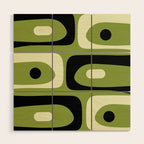 Mid Century Modern Piquet Minimalist Abstract Pattern in Olive Green and Black Wood Wall Art Gallery Image 1