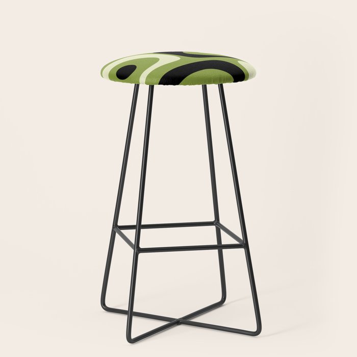 Mid Century Modern Piquet Minimalist Abstract Pattern in Olive Green and Black Stool Gallery Image 1