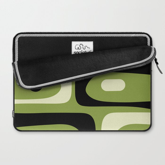 Mid Century Modern Piquet Minimalist Abstract Pattern in Olive Green and Black Laptop Sleeve Gallery Image 2