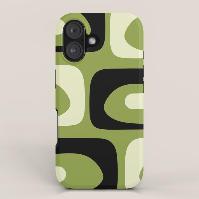 Mid Century Modern Piquet Minimalist Abstract Pattern in Olive Green and Black iPhone Case Gallery Image 1