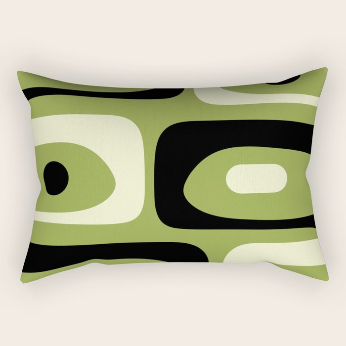 Mid Century Modern Piquet Minimalist Abstract Pattern in Olive Green and Black Rectangular Pillow Gallery Image 2