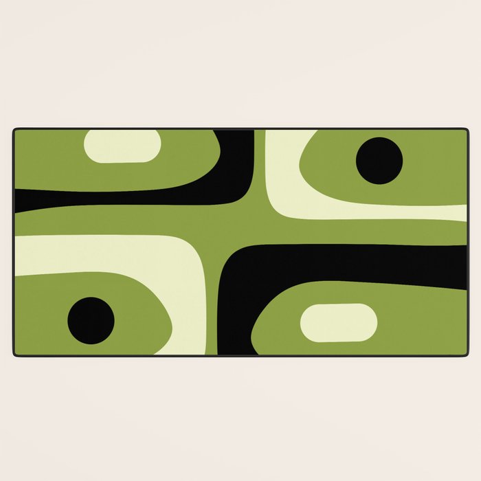 Mid Century Modern Piquet Minimalist Abstract Pattern in Olive Green and Black Desk Mat Gallery Image 3
