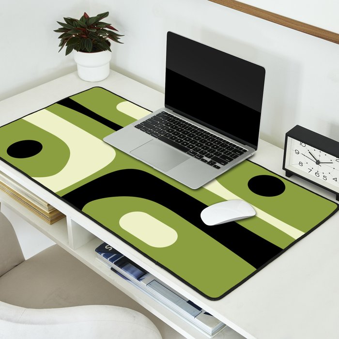 Mid Century Modern Piquet Minimalist Abstract Pattern in Olive Green and Black Desk Mat Gallery Image 2