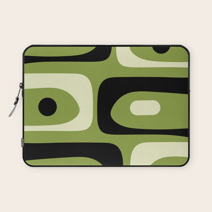 Mid Century Modern Piquet Minimalist Abstract Pattern in Olive Green and Black Laptop Sleeve Gallery Image 1