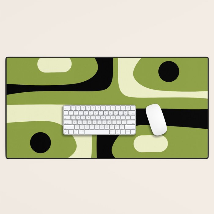 Mid Century Modern Piquet Minimalist Abstract Pattern in Olive Green and Black Desk Mat Gallery Image 1
