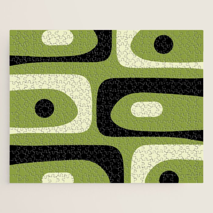 Mid Century Modern Piquet Minimalist Abstract Pattern in Olive Green and Black Jigsaw Puzzle Gallery Image 1