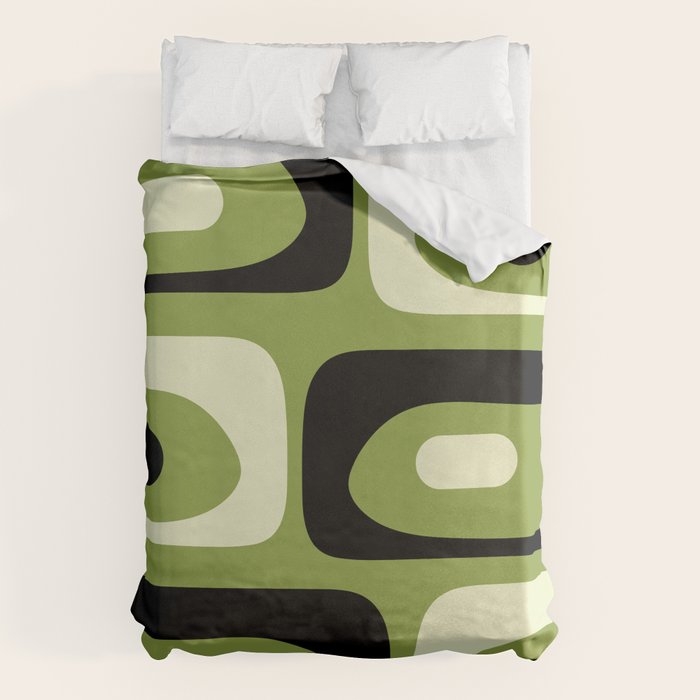 Mid Century Modern Piquet Minimalist Abstract Pattern in Olive Green and Black Duvet Cover Gallery Image 1