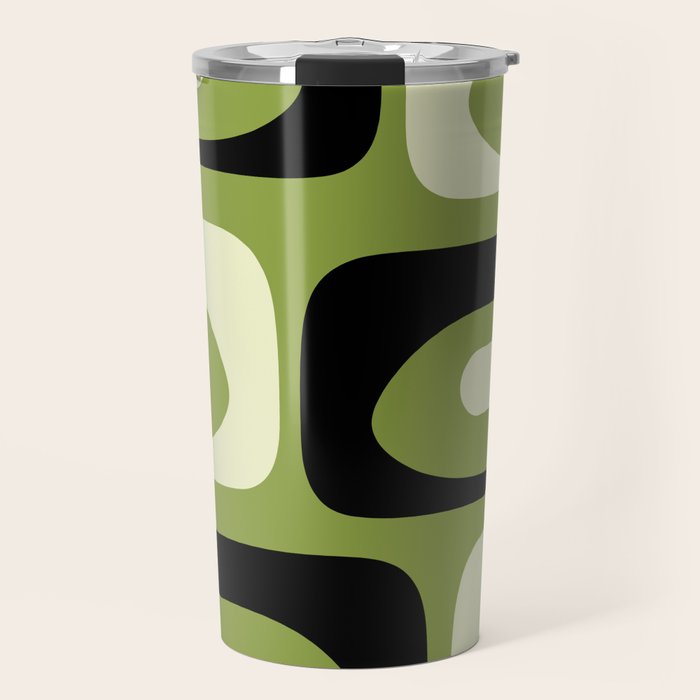 Mid Century Modern Piquet Minimalist Abstract Pattern in Olive Green and Black Travel Mug Gallery Image 1