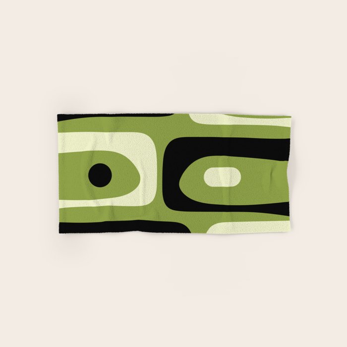 Mid Century Modern Piquet Minimalist Abstract Pattern in Olive Green and Black Bath Towel Gallery Image 1