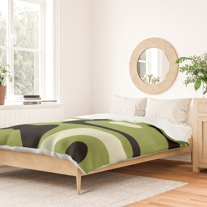 Mid Century Modern Piquet Minimalist Abstract Pattern in Olive Green and Black Duvet Cover Gallery Image 2