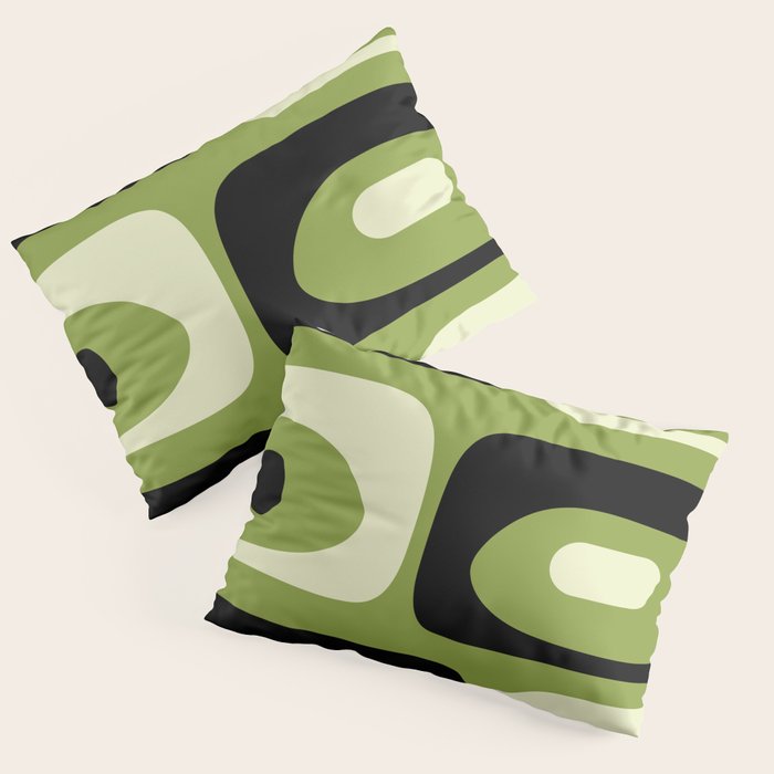 Mid Century Modern Piquet Minimalist Abstract Pattern in Olive Green and Black Pillow Sham Gallery Image 3