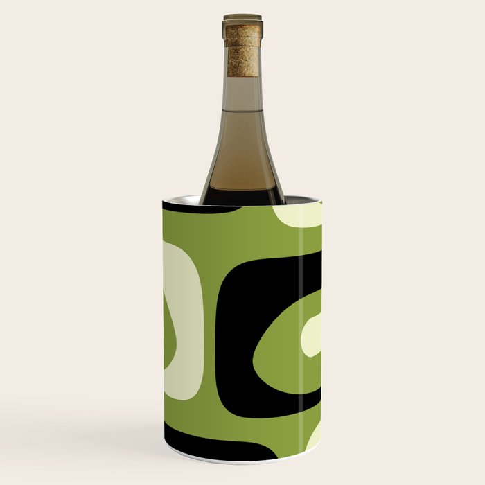 Mid Century Modern Piquet Minimalist Abstract Pattern in Olive Green and Black Wine Chiller Gallery Image 1