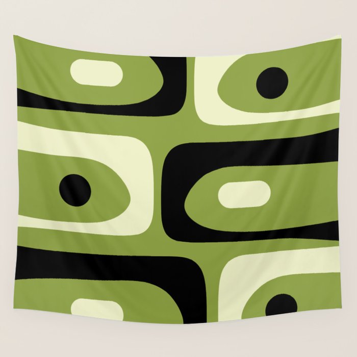 Mid Century Modern Piquet Minimalist Abstract Pattern in Olive Green and Black Wall Tapestry Gallery Image 4