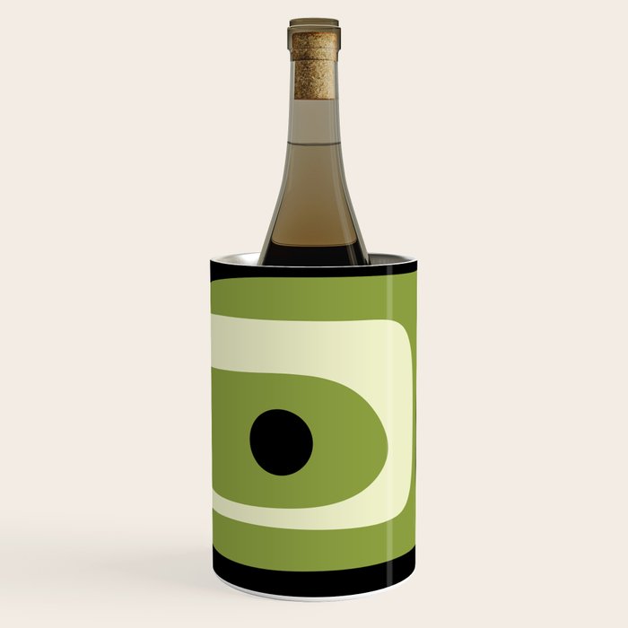 Mid Century Modern Piquet Minimalist Abstract Pattern in Olive Green and Black Wine Chiller Gallery Image 2
