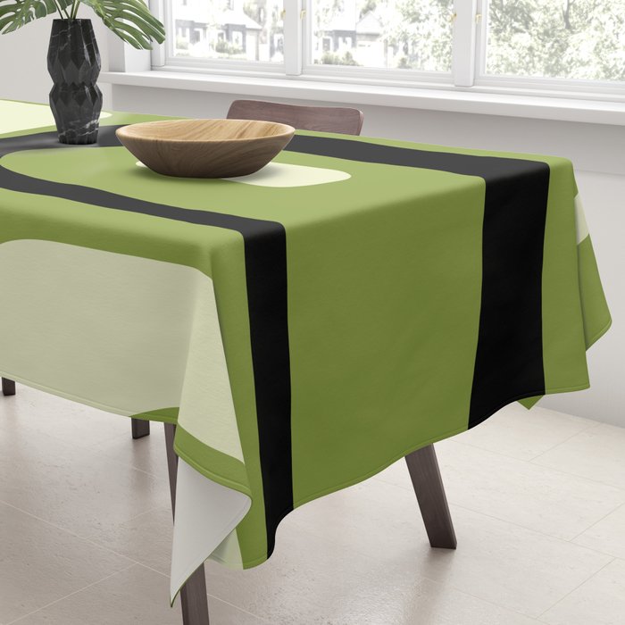 Mid Century Modern Piquet Minimalist Abstract Pattern in Olive Green and Black Tablecloth Gallery Image 3
