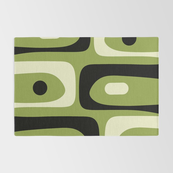 Mid Century Modern Piquet Minimalist Abstract Pattern in Olive Green and Black Rug Gallery Image 2