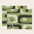 Mid Century Modern Piquet Minimalist Abstract Pattern in Olive Green and Black Placemat Gallery Image 1