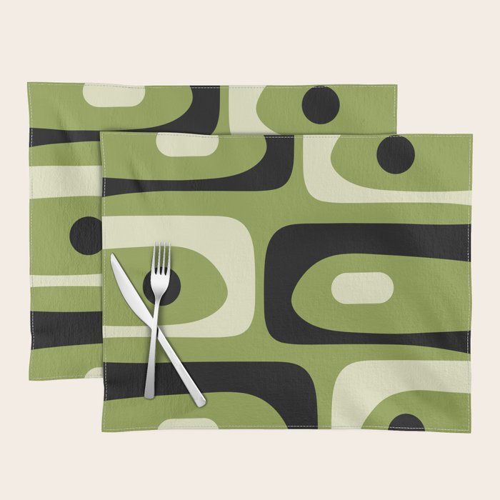 Mid Century Modern Piquet Minimalist Abstract Pattern in Olive Green and Black Placemat Gallery Image 1