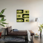 Mid Century Modern Piquet Minimalist Abstract Pattern in Olive Green and Black Wood Wall Art Gallery Image 2