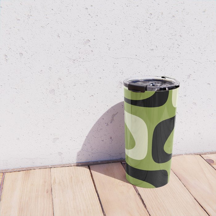 Mid Century Modern Piquet Minimalist Abstract Pattern in Olive Green and Black Travel Mug Gallery Image 4