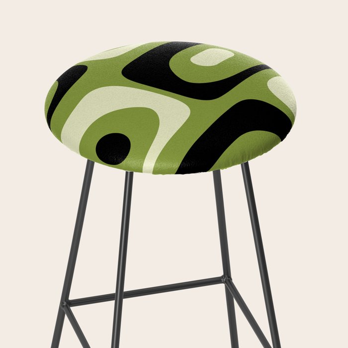 Mid Century Modern Piquet Minimalist Abstract Pattern in Olive Green and Black Stool Gallery Image 2