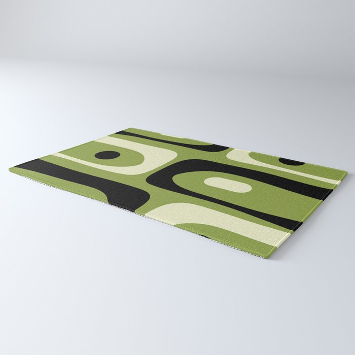 Mid Century Modern Piquet Minimalist Abstract Pattern in Olive Green and Black Rug Gallery Image 3