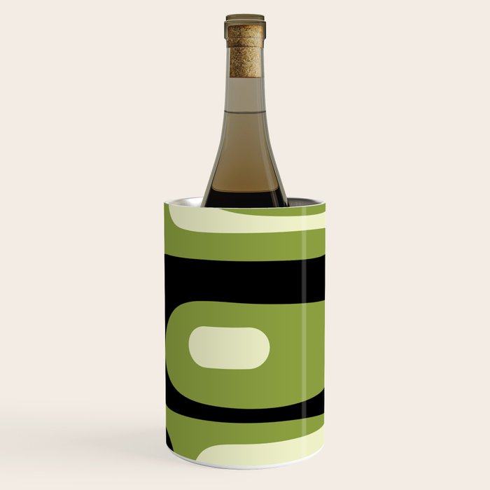 Mid Century Modern Piquet Minimalist Abstract Pattern in Olive Green and Black Wine Chiller Gallery Image 3
