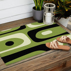 Mid Century Modern Piquet Minimalist Abstract Pattern in Olive Green and Black Outdoor Rug Gallery Image 2