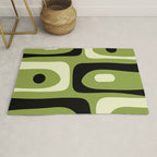 Mid Century Modern Piquet Minimalist Abstract Pattern in Olive Green and Black Rug Gallery Image 1