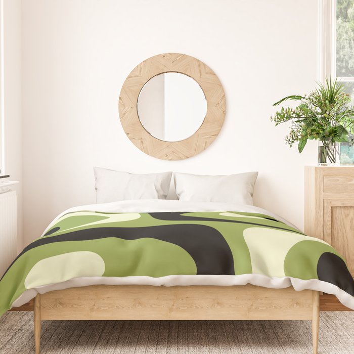 Mid Century Modern Piquet Minimalist Abstract Pattern in Olive Green and Black Duvet Cover Gallery Image 3