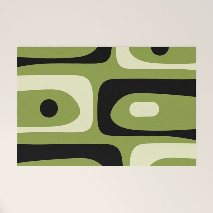 Mid Century Modern Piquet Minimalist Abstract Pattern in Olive Green and Black Welcome Mat Gallery Image 1