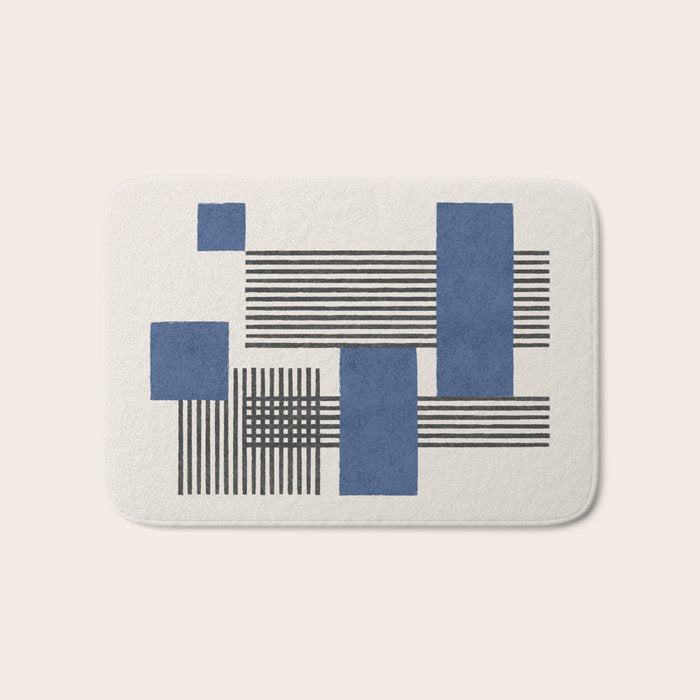 Stripes and Square Blue Composition - Abstract Bath Mat Gallery Image 1
