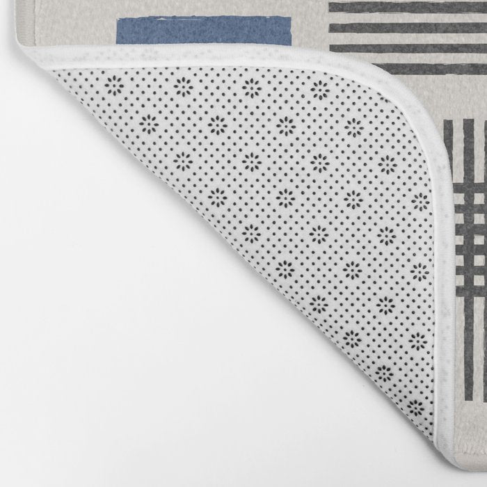 Stripes and Square Blue Composition - Abstract Bath Mat Gallery Image 2