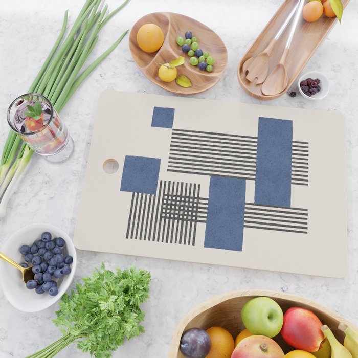 Stripes and Square Blue Composition - Abstract Cutting Board Gallery Image 2