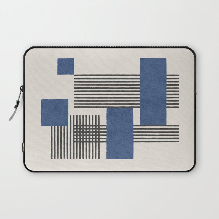 Stripes and Square Blue Composition - Abstract Laptop Sleeve Gallery Image 1