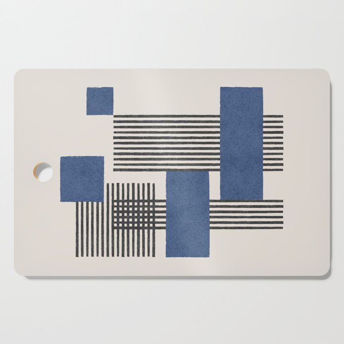 Stripes and Square Blue Composition - Abstract Cutting Board Gallery Image 1