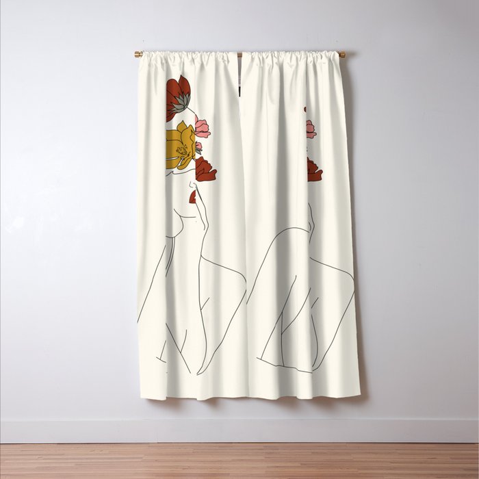 Colorful Thoughts Minimal Line Art Woman with Flowers Window Curtain Gallery Image 3