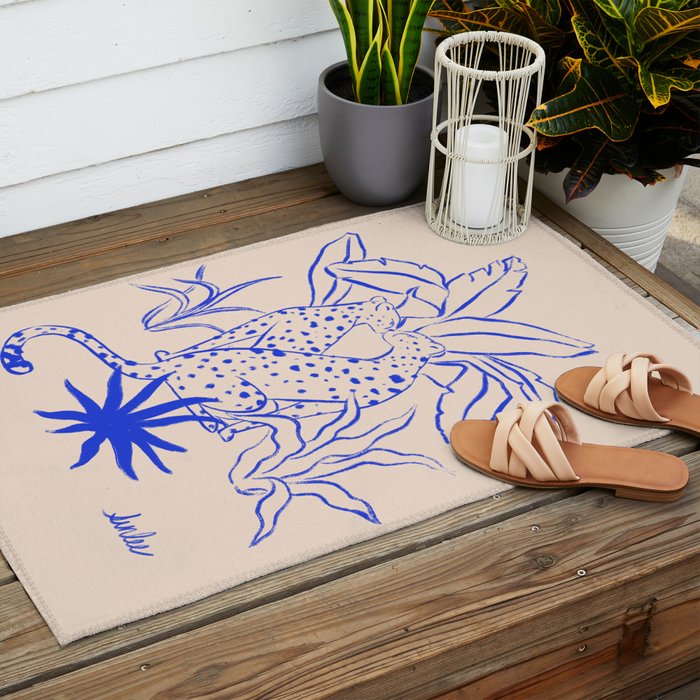 Cheetah Crush lines (cobalt) Outdoor Rug Gallery Image 2