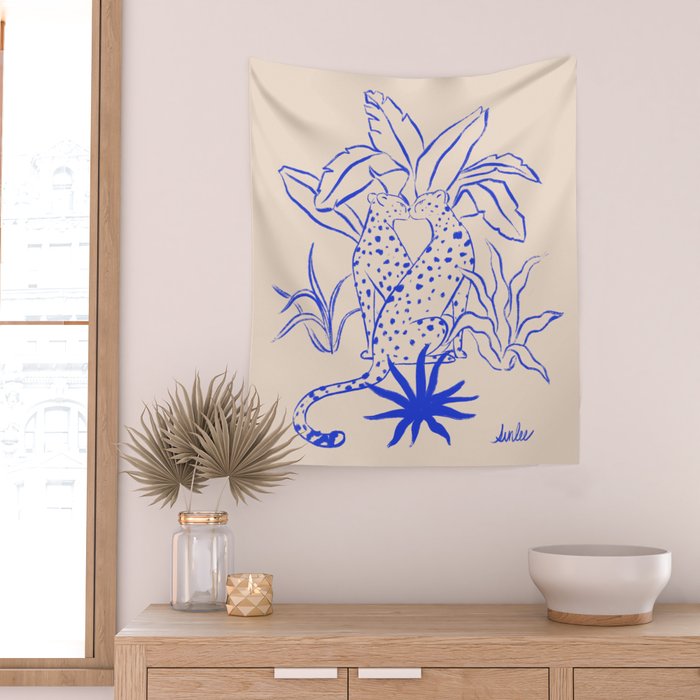 Cheetah Crush lines (cobalt) Wall Tapestry Gallery Image 2