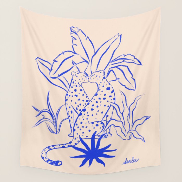 Cheetah Crush lines (cobalt) Wall Tapestry Gallery Image 4