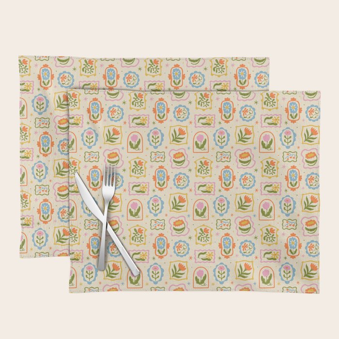 Colorful retro flower art frame art pattern Placemat Gallery Image 1