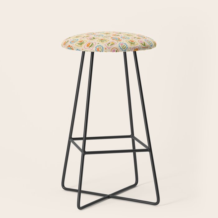 Colorful retro flower art frame art pattern Stool Gallery Image 1